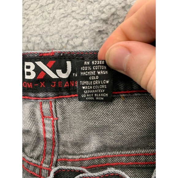 BXJ BOM-X JEANS M10 Boy's Black Red Denim Jeans Distressed Punk Emo 5-Pockets - Picture 3 of 9